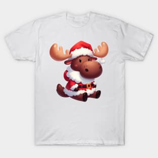 Cute Moose Santa Claus Illustration T-Shirt